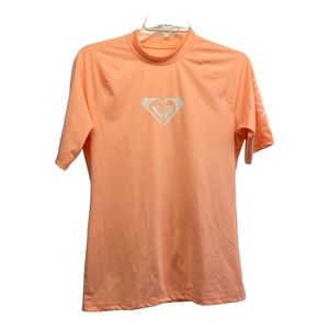 Roxy rash guard shirt surfing beach water sports XL logo fitted peach stretch